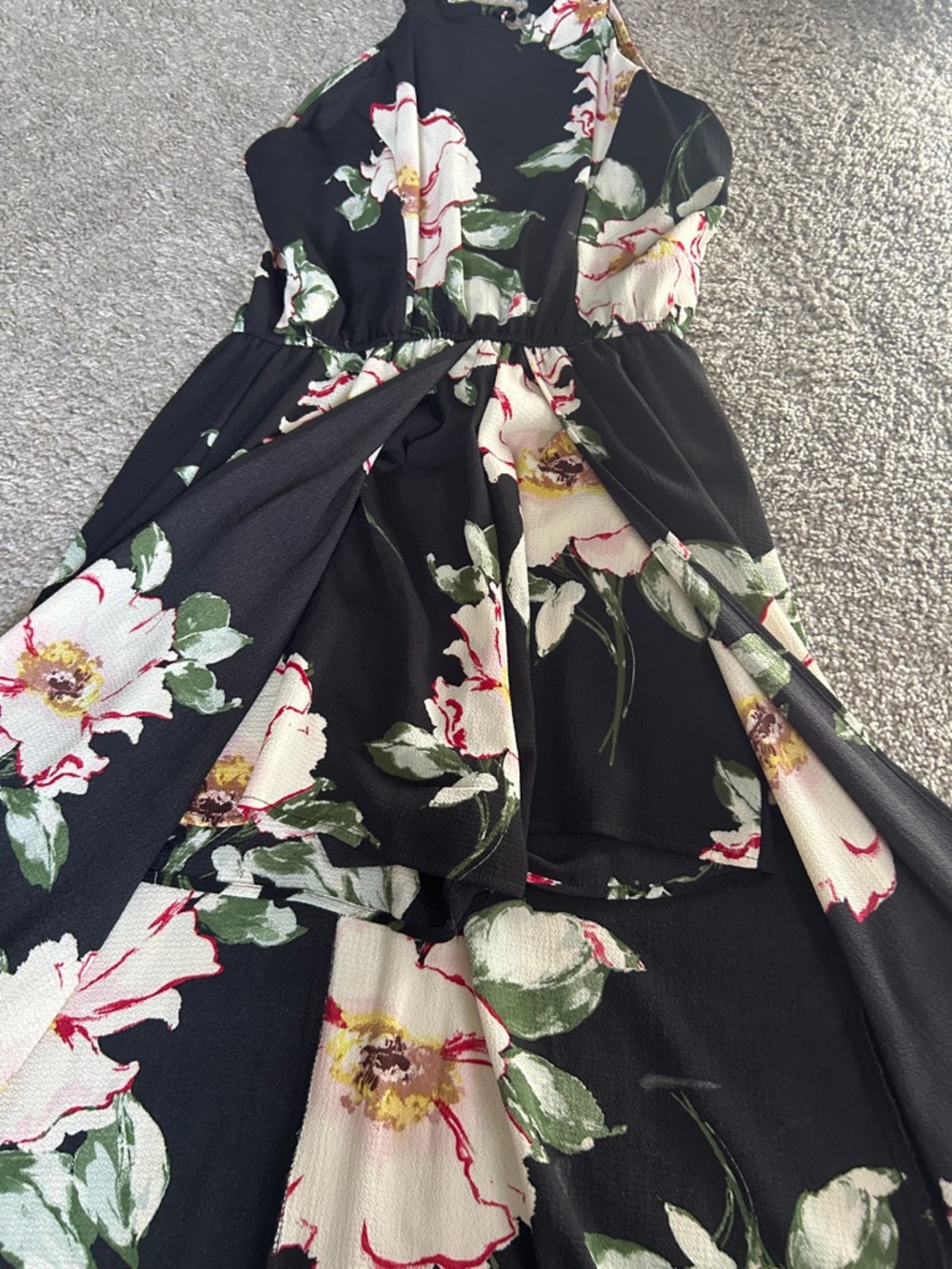 Three Hearts Black Floral Maxi Dress with Cream and Green Blooms - Picture 5 of 8